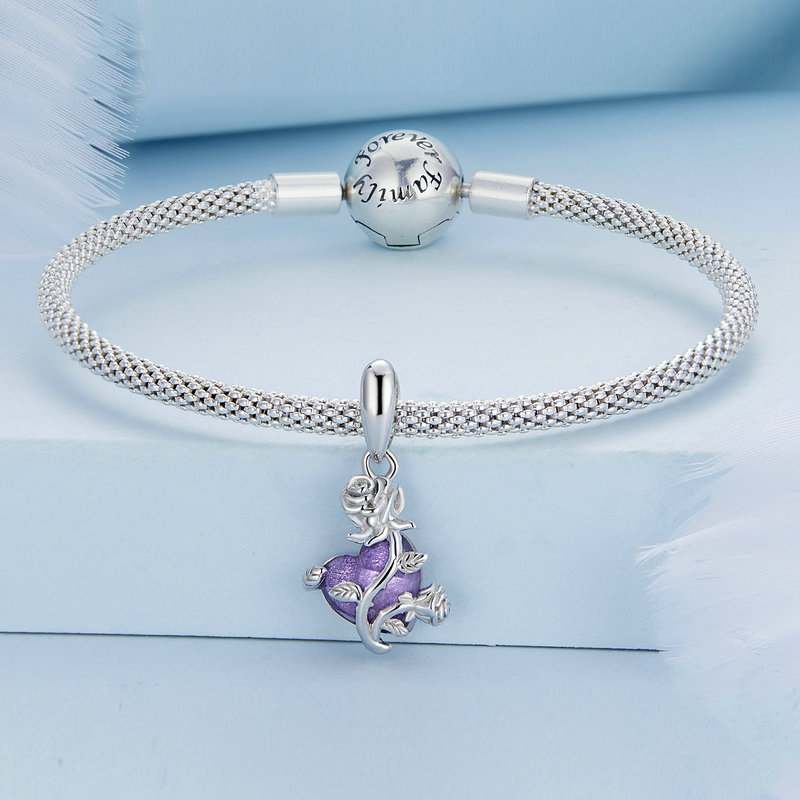 Jorrio Purple Love Elegant Rose Sterling Silver Charm