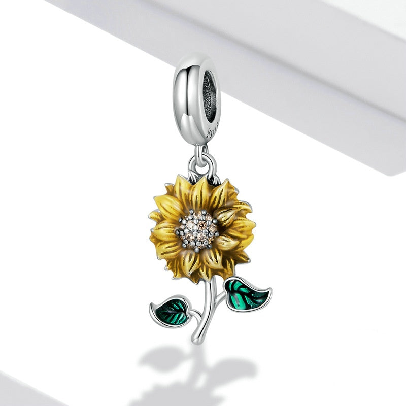 Jorrio Sparkling Fashion Sunflower Sterling Silver Charm