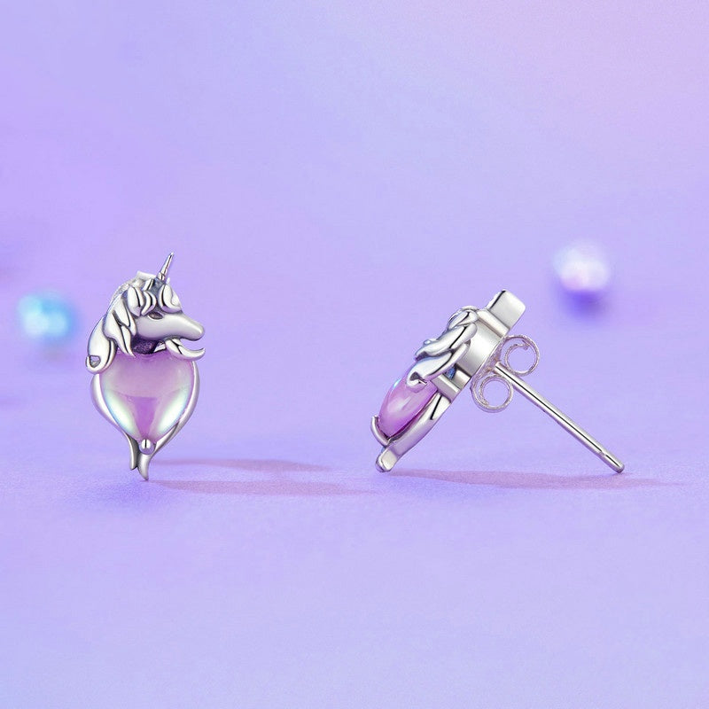 Jorrio Purple Heart Unicorn Dreamy Sterling Silver Earrings