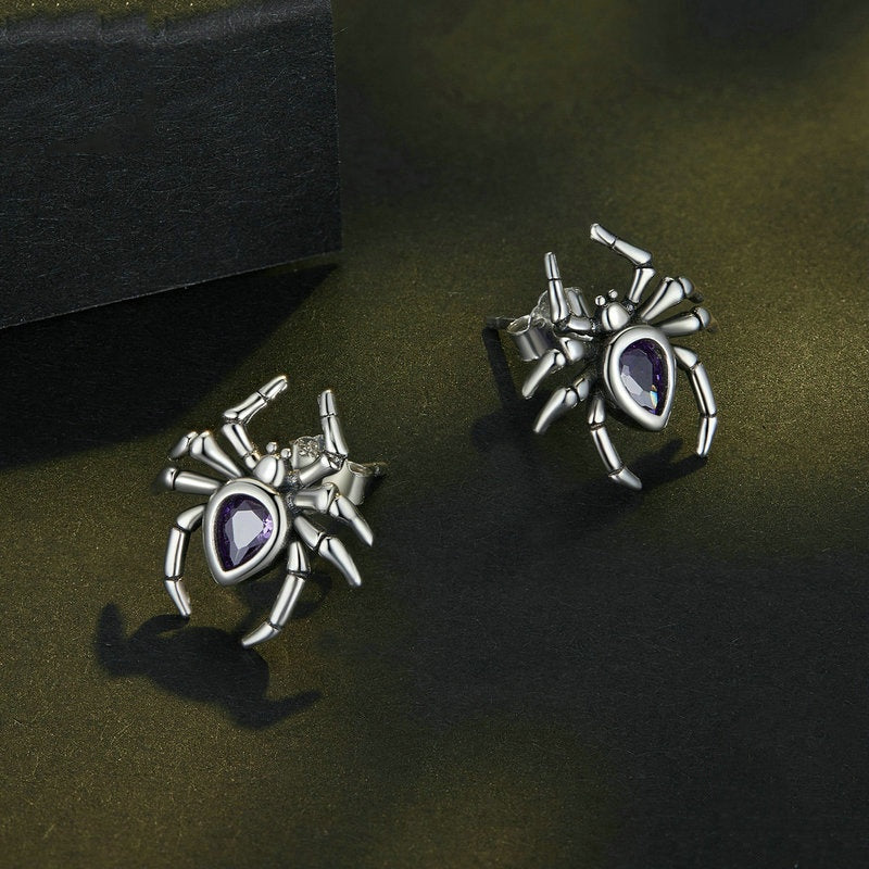 Jorrio Halloween Dark Style Spider Sterling Silver Earrings