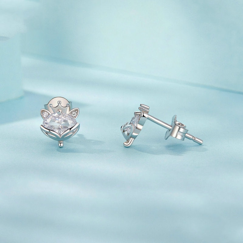 Jorrio Cute Sweet Crown Fox Princess Sterling Silver Earrings