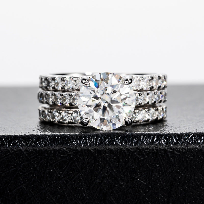 Jorrio handmade 3ct round cut Moissanite D-Color sterling silver wedding ring set