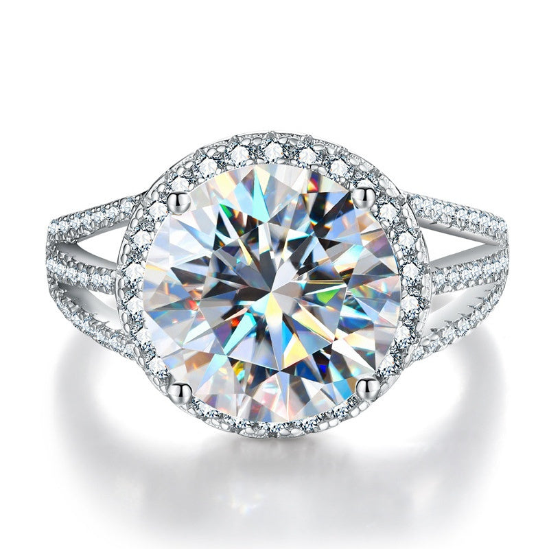Jorrio handmade 5ct round cut moissanite halo sterling silver engagement ring