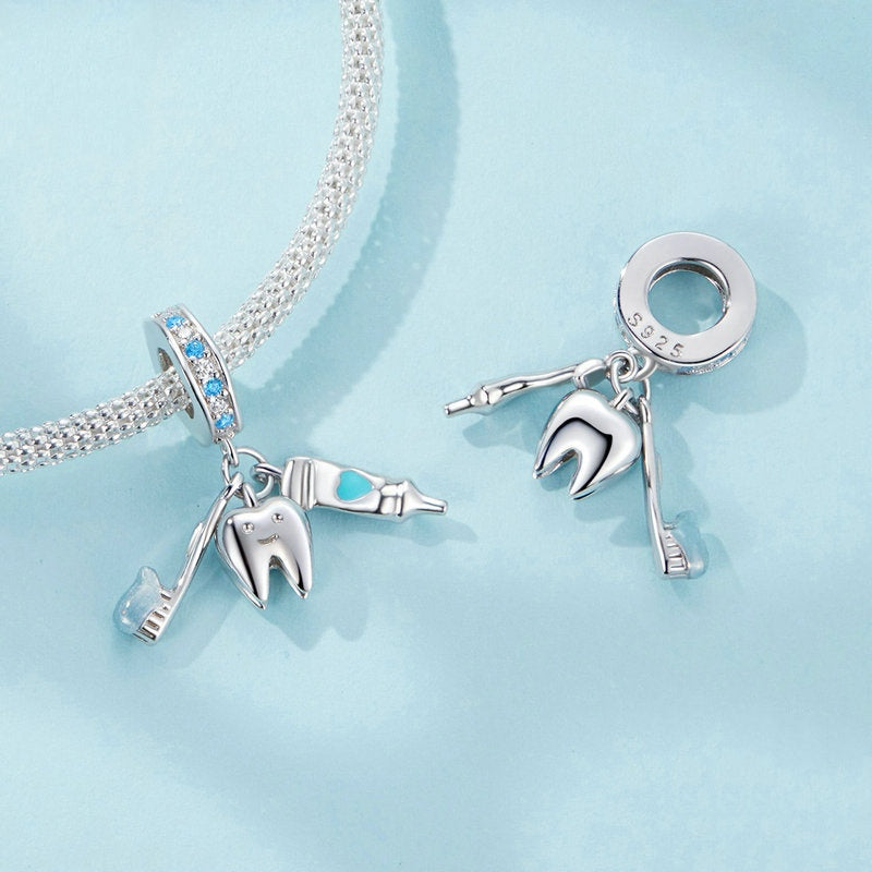 Jorrio Fun Brush Your Teeth 3-Piece Sterling Silver Charm