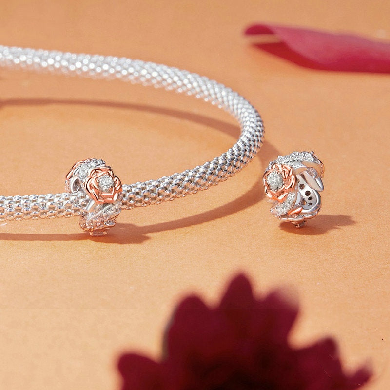 Jorrio Romantic Vintage Rose Flower Sterling Silver Charm