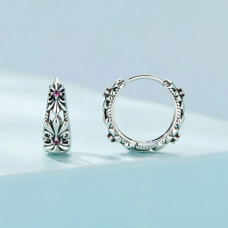 Jorrio Elegant Purple Iris Vintage Sterling Silver Earrings