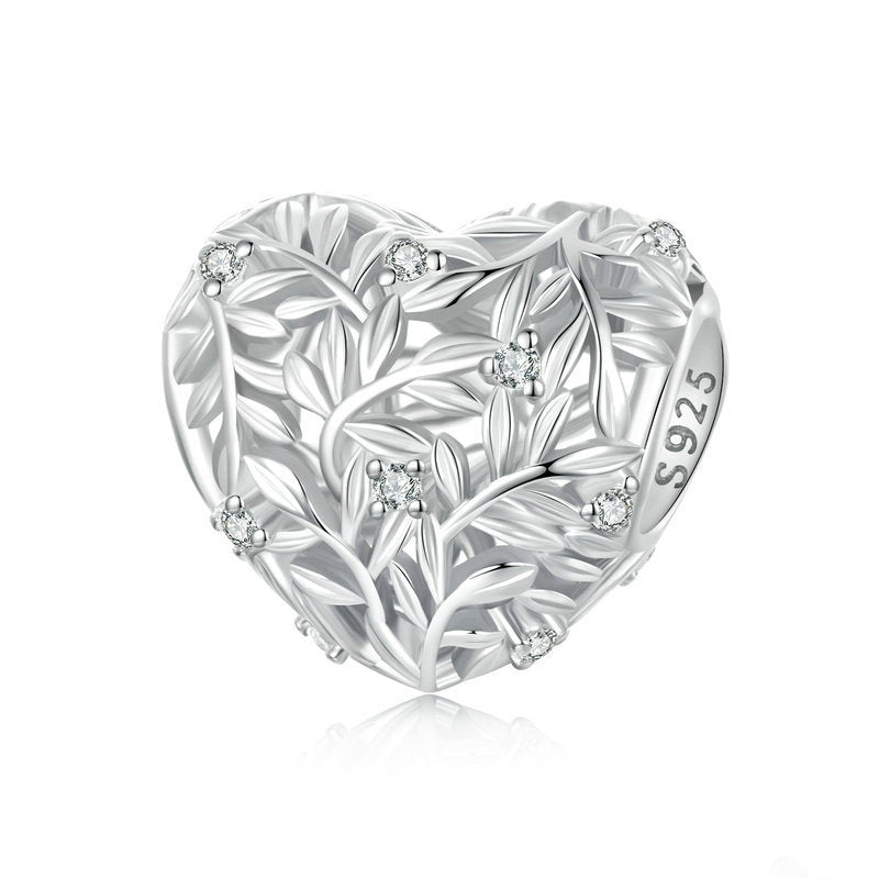 Jorrio Heart Shaped Openwork Leaf Sterling Silver Charm