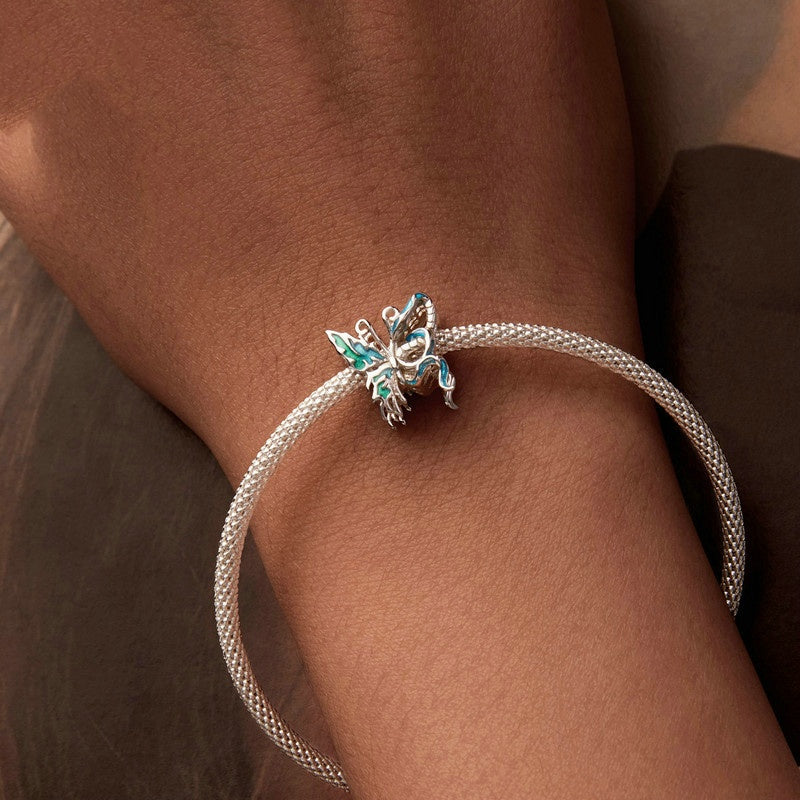 Jorrio Personalised Snake Butterfly Asymmetric Sterling Silver Charm