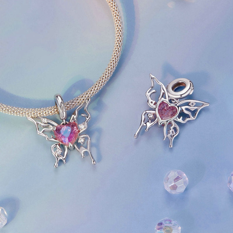 Jorrio Romantic Openwork Butterfly Pink Bloodbath Butterfly Sterling Silver Charm
