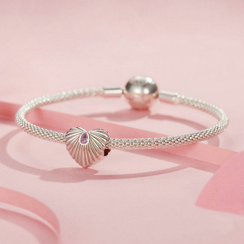 Jorrio Romantic Pink Striped Heart Sterling Silver Charm