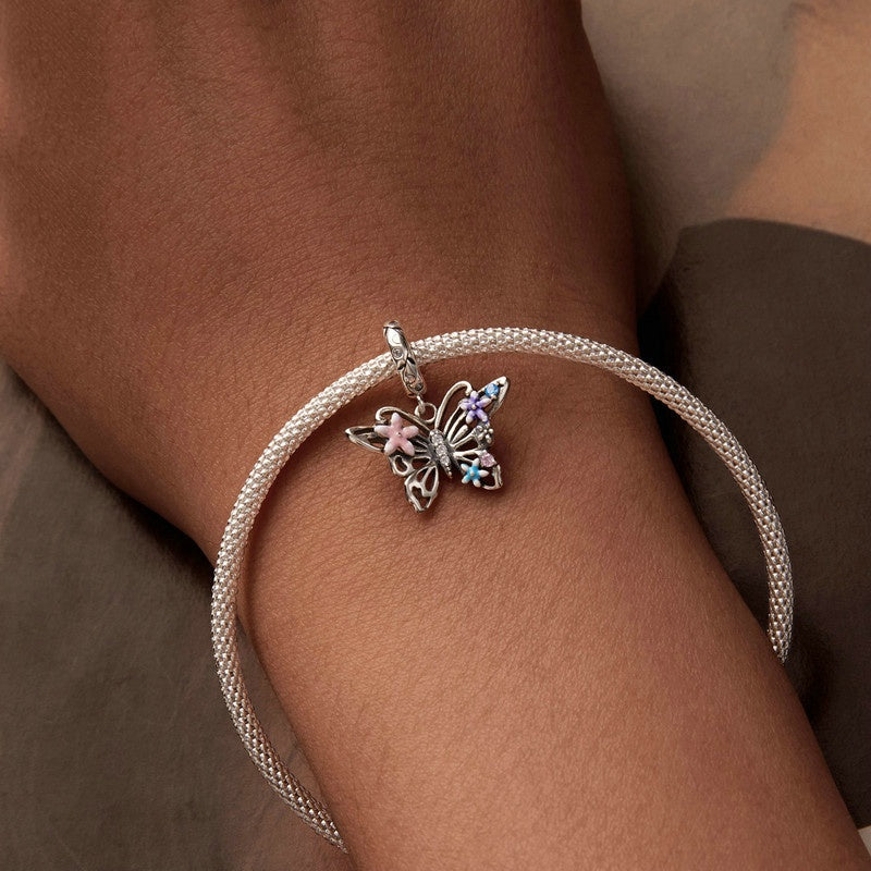 Jorrio Sweet Colourful Flower Butterfly Sterling Silver Charm