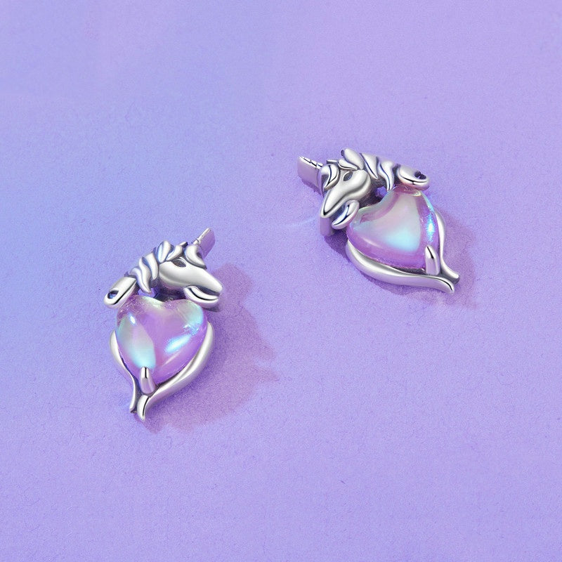 Jorrio Purple Heart Unicorn Dreamy Sterling Silver Earrings