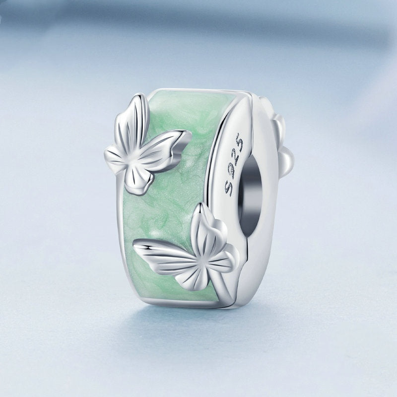Jorrio Mint Green Butterfly Positioning Clip Clasp Sterling Silver Charm
