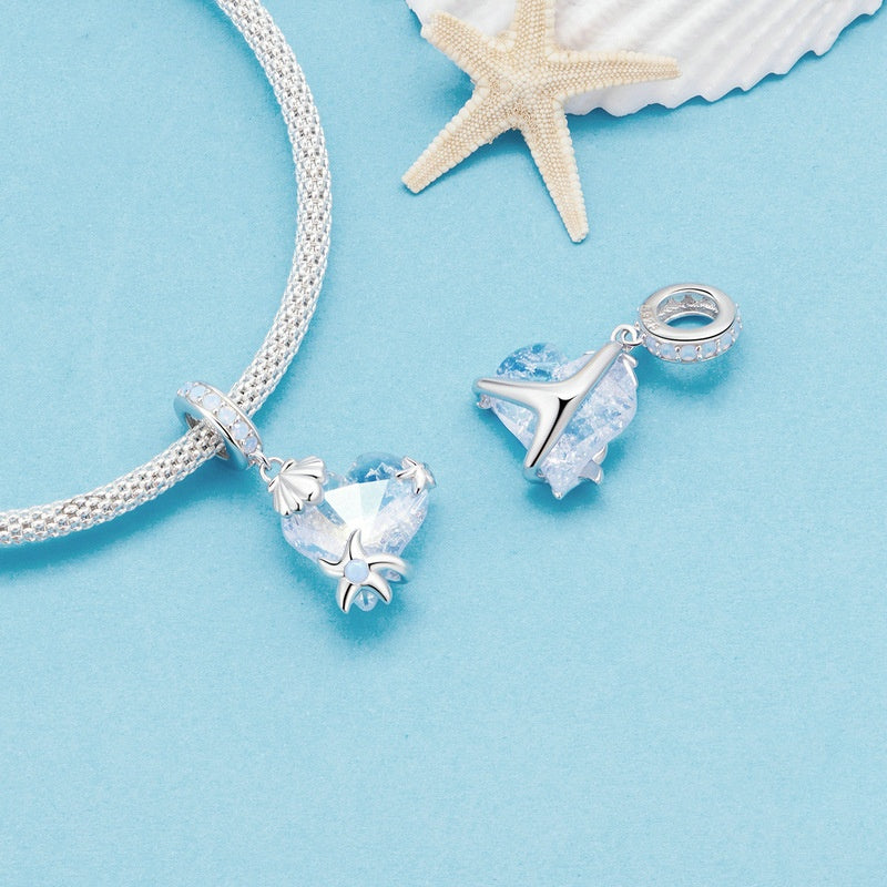 Jorrio Underwater World Heart Starfish Ice Flower Sterling Silver Charm