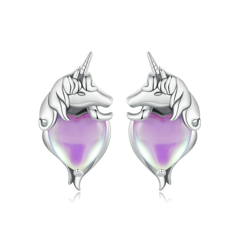Jorrio Purple Heart Unicorn Dreamy Sterling Silver Earrings