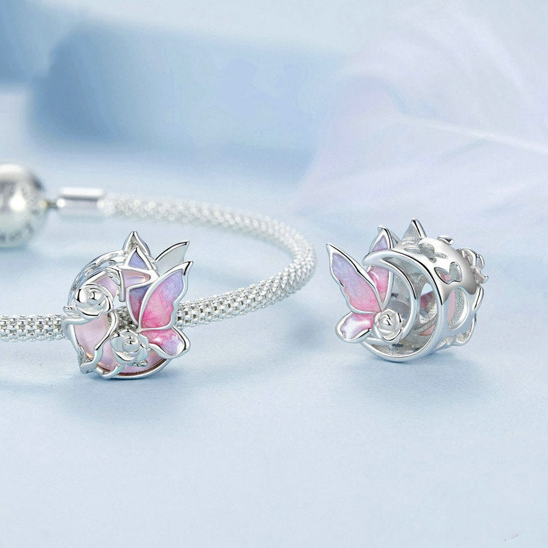 Jorrio Fantasy Rose Butterfly Neon Moonlight Sterling Silver Charm