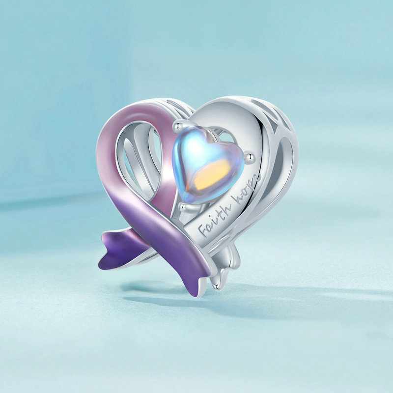 Jorrio Romantic Heart Shaped Moonstone Gradient Pink Purple Sterling Silver Charm