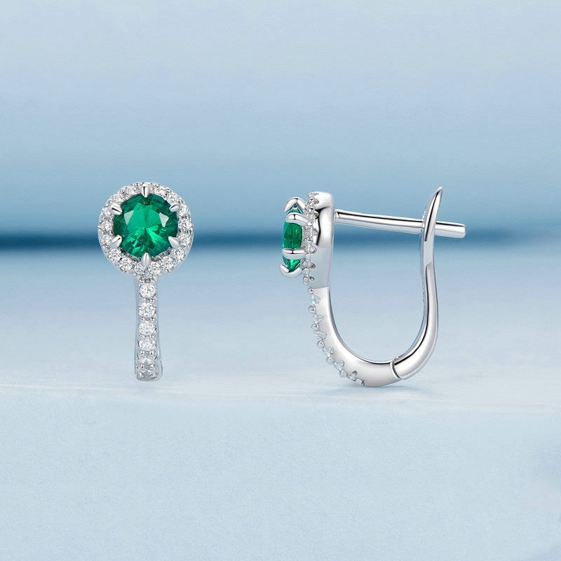 Jorrio Elegance Emerald Round Cut Sterling Silver Earrings