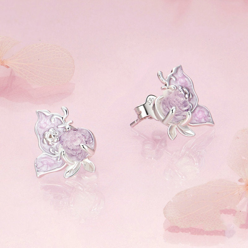 Jorrio Sweet UV Colour Changing Rose Butterfly Sterling Silver Earrings
