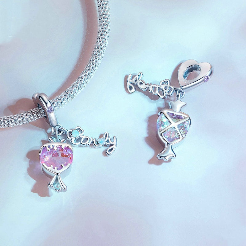 Jorrio Sweet Cool Dreams Pink Heart Candy Sterling Silver Charm