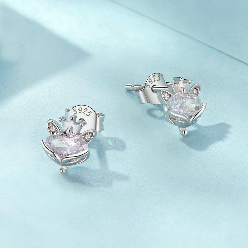Jorrio Cute Sweet Crown Fox Princess Sterling Silver Earrings