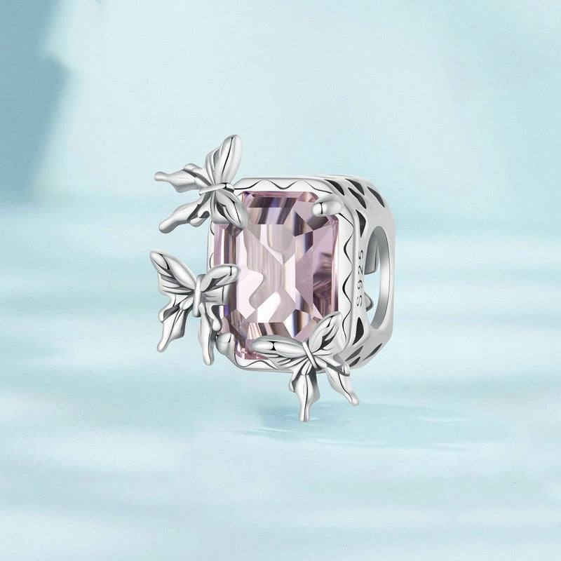 Jorrio Delicate Sweet Dreamy Pink Butterfly Sterling Silver Charm