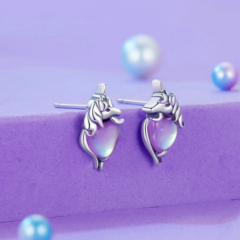 Jorrio Purple Heart Unicorn Dreamy Sterling Silver Earrings