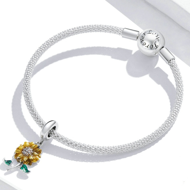 Jorrio Sparkling Fashion Sunflower Sterling Silver Charm