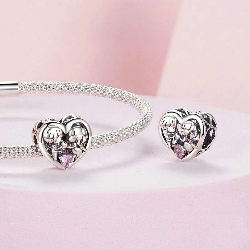 Jorrio Two Little Ones Pink Heart Sterling Silver Charm