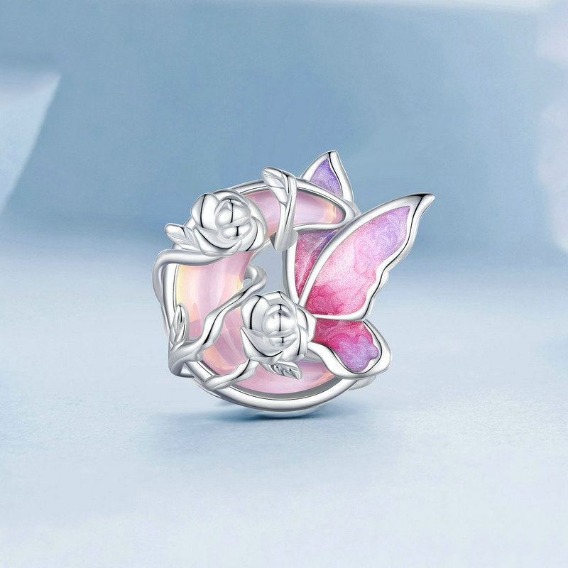 Jorrio Fantasy Rose Butterfly Neon Moonlight Sterling Silver Charm
