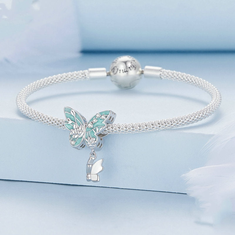 Jorrio Spring Green Flower Butterfly Sterling Silver Charm