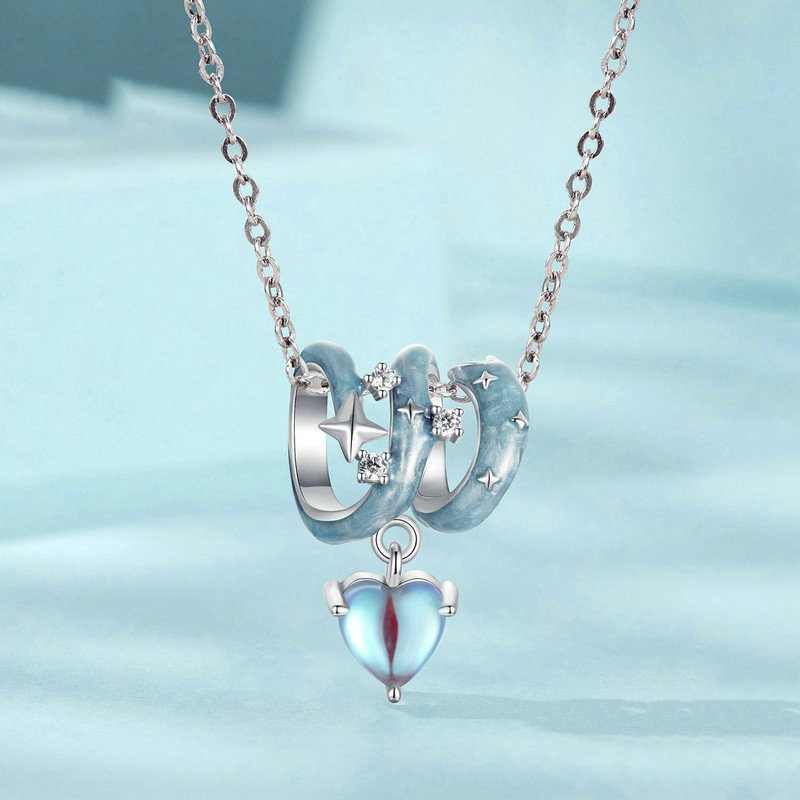 Jorrio Romantic Star Moonstone Blue Starry Night Sterling Silver Charm