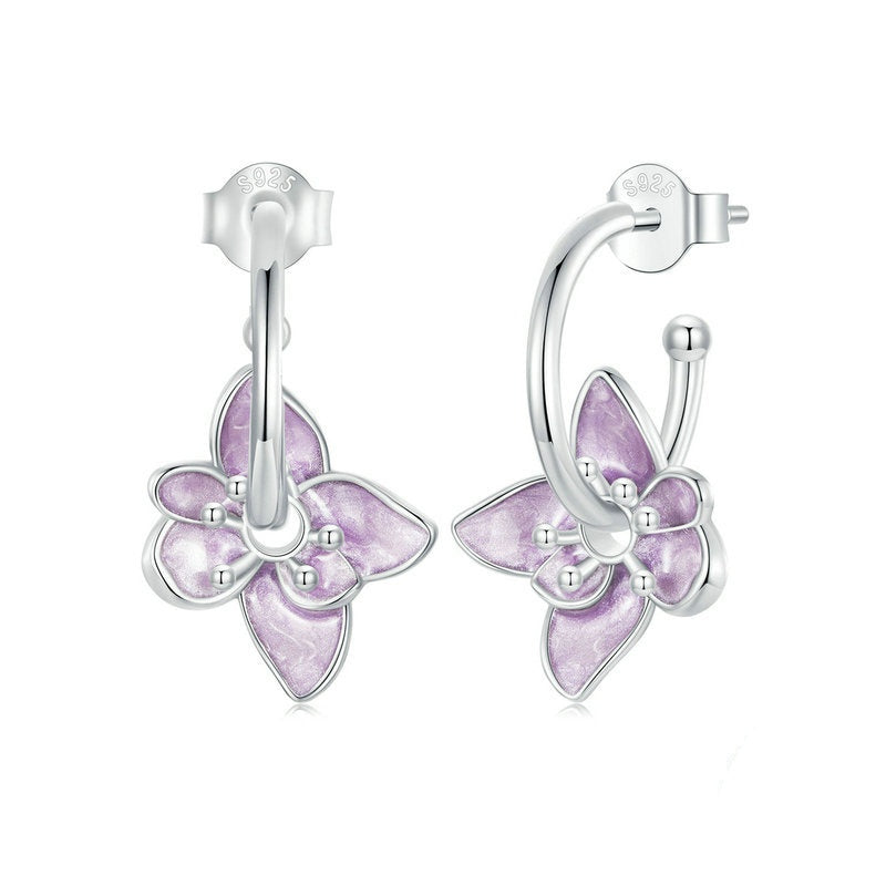 Jorrio Elegant Purple Flower Sterling Silver Earrings