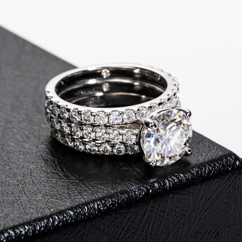 Jorrio handmade 3ct round cut Moissanite D-Color sterling silver wedding ring set