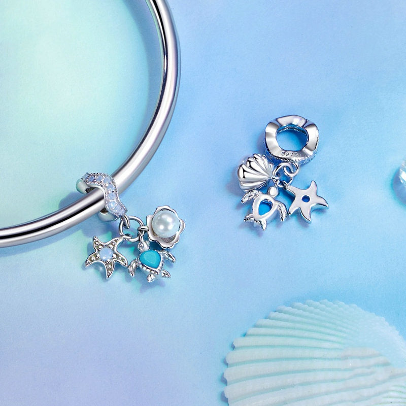 Jorrio Ocean Shell Beads Starfish Turtle Sterling Silver Charm