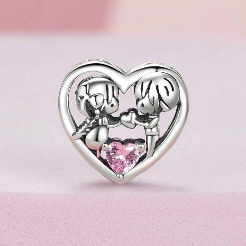Jorrio Two Little Ones Pink Heart Sterling Silver Charm