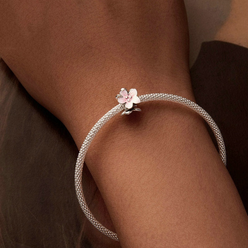 Jorrio Cute Sweet Pink Flower Sterling Silver Charm