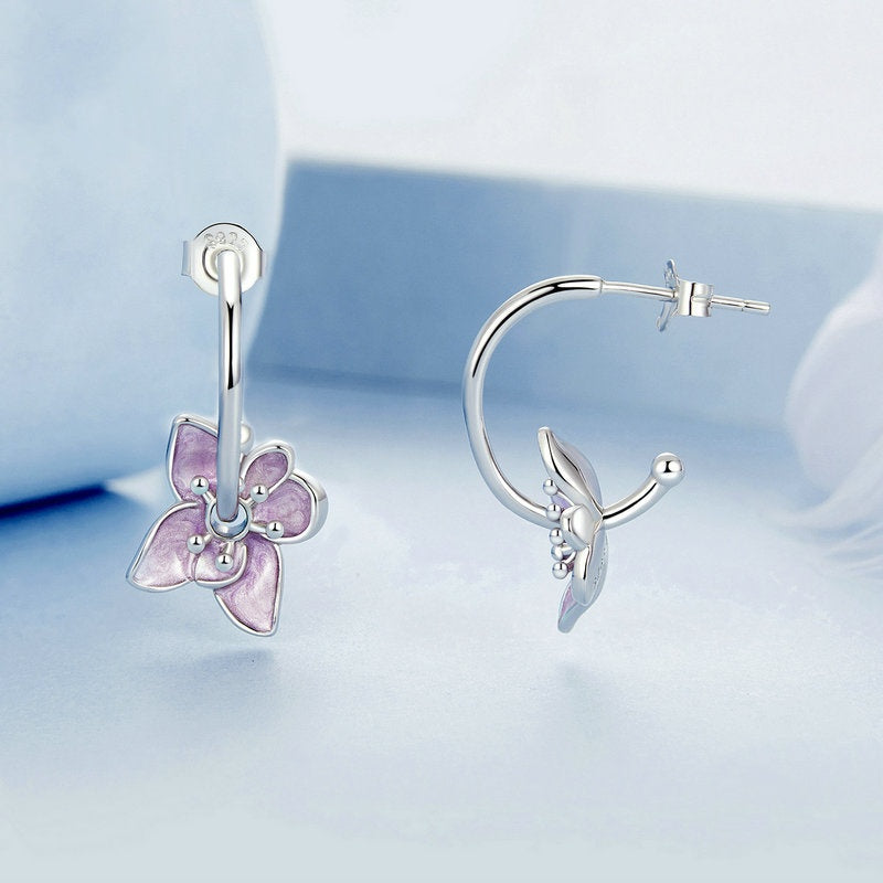 Jorrio Elegant Purple Flower Sterling Silver Earrings