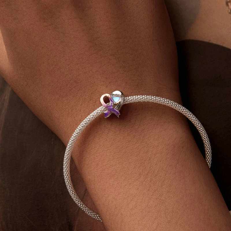 Jorrio Romantic Heart Shaped Moonstone Gradient Pink Purple Sterling Silver Charm