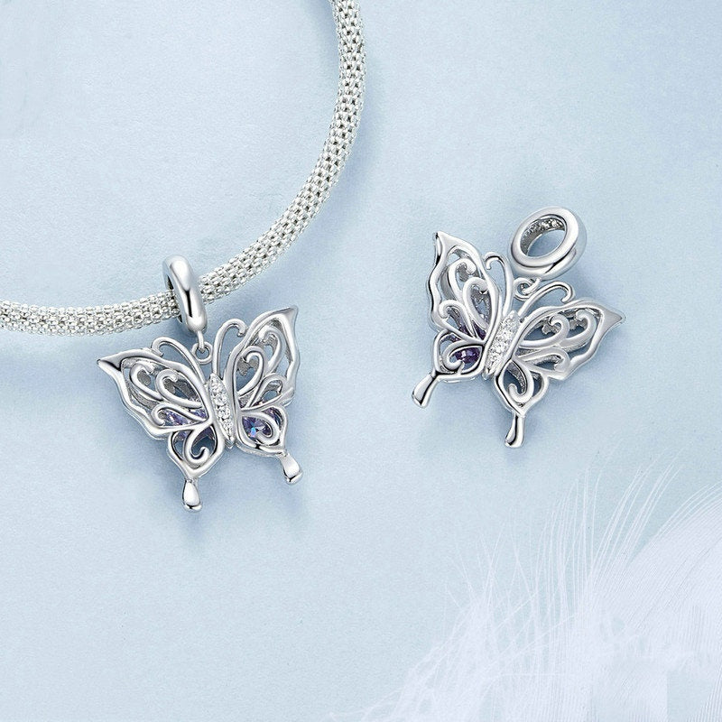 Jorrio Tanzanite Vintage Hollow Butterfly Sterling Silver Charm