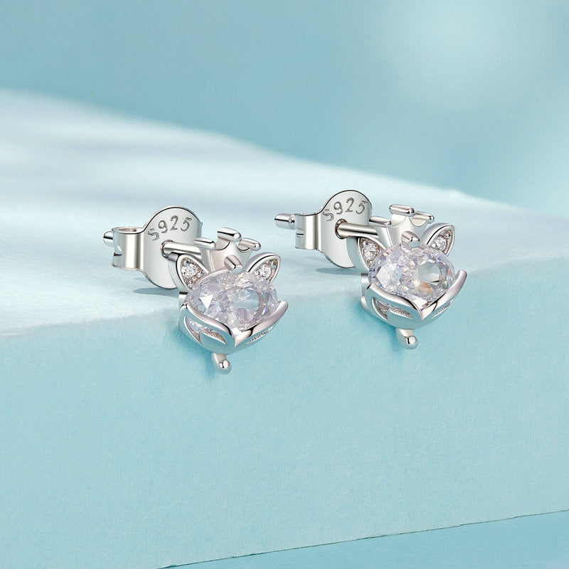 Jorrio Cute Sweet Crown Fox Princess Sterling Silver Earrings