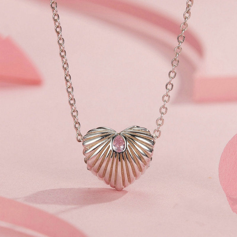 Jorrio Romantic Pink Striped Heart Sterling Silver Charm