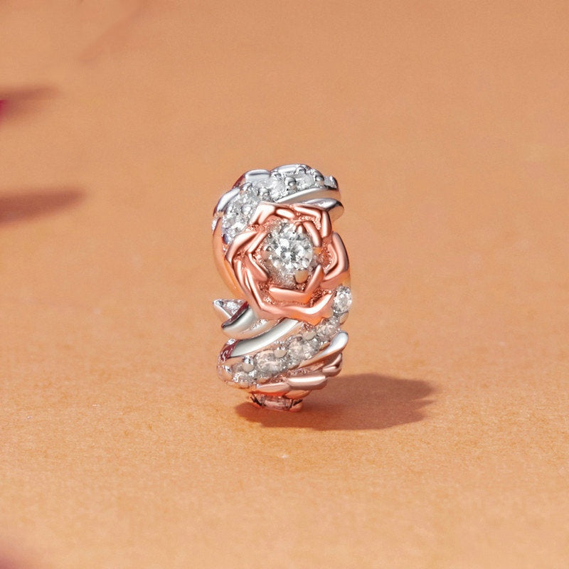 Jorrio Romantic Vintage Rose Flower Sterling Silver Charm