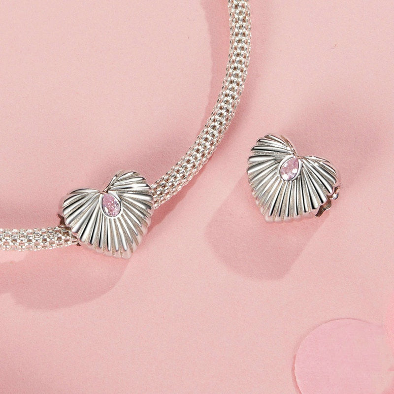 Jorrio Romantic Pink Striped Heart Sterling Silver Charm