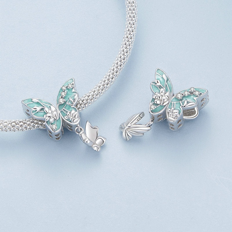 Jorrio Spring Green Flower Butterfly Sterling Silver Charm