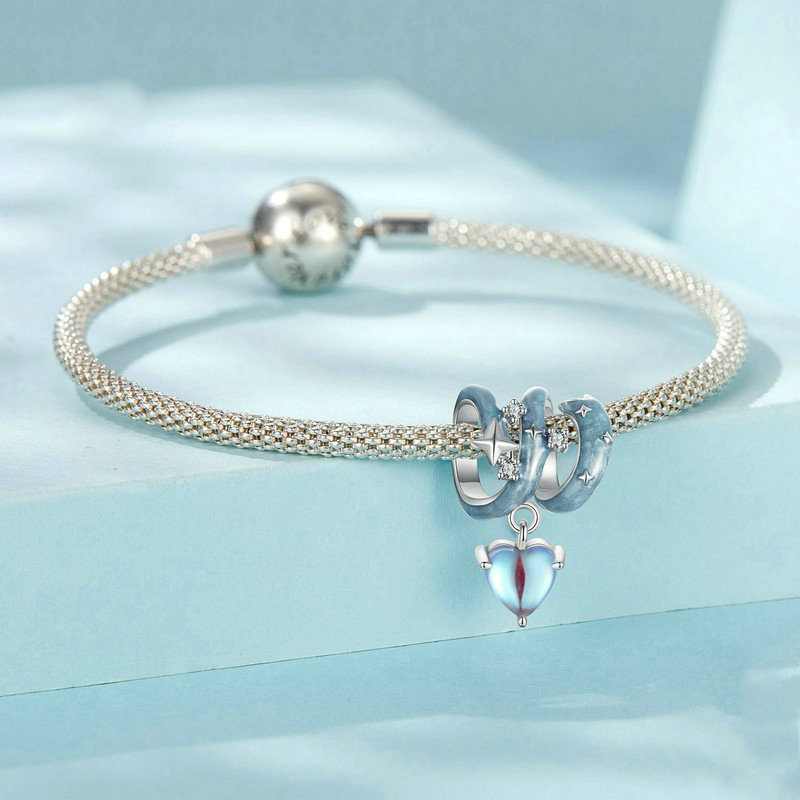 Jorrio Romantic Star Moonstone Blue Starry Night Sterling Silver Charm