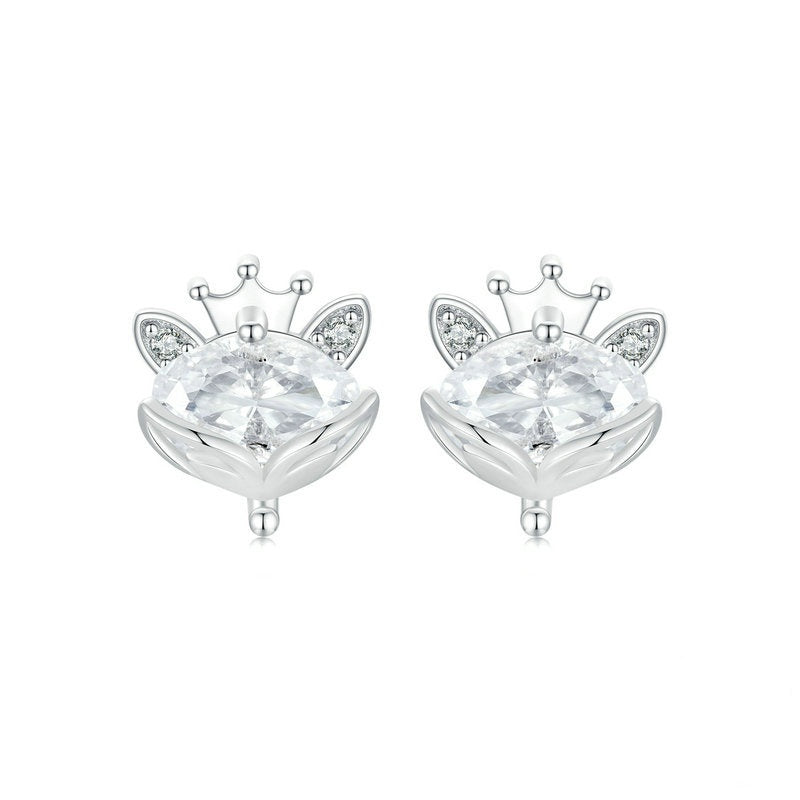 Jorrio Cute Sweet Crown Fox Princess Sterling Silver Earrings