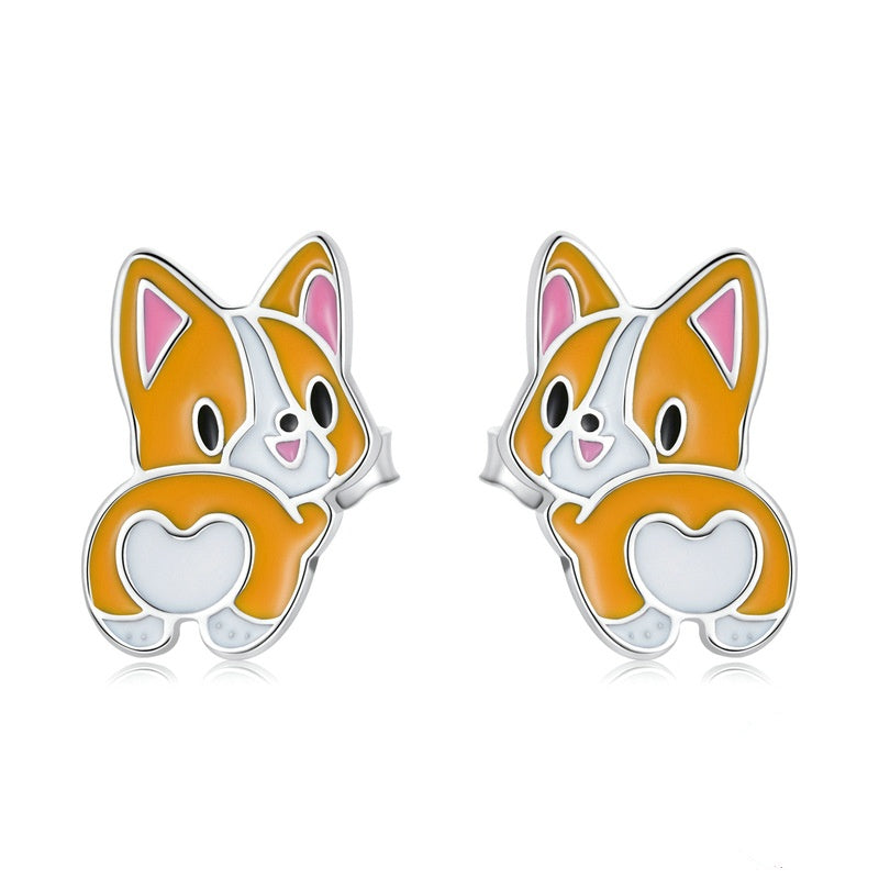 Jorrio Zoo Series Cute Corgi Sterling Silver Earrings