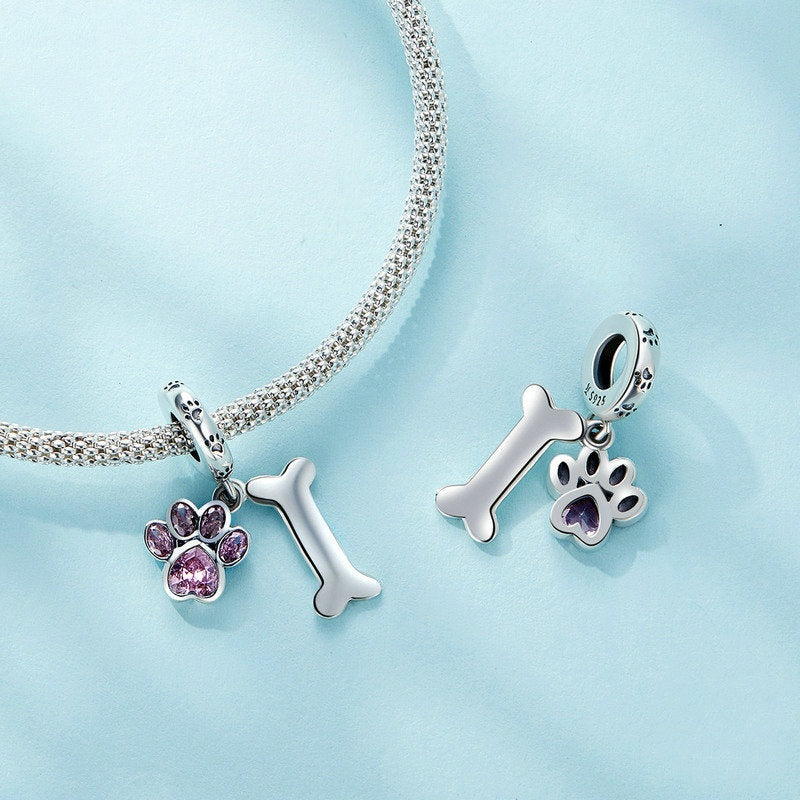 Jorrio Cute Animal Pet Dog Paw Bone Sterling Silver Charm