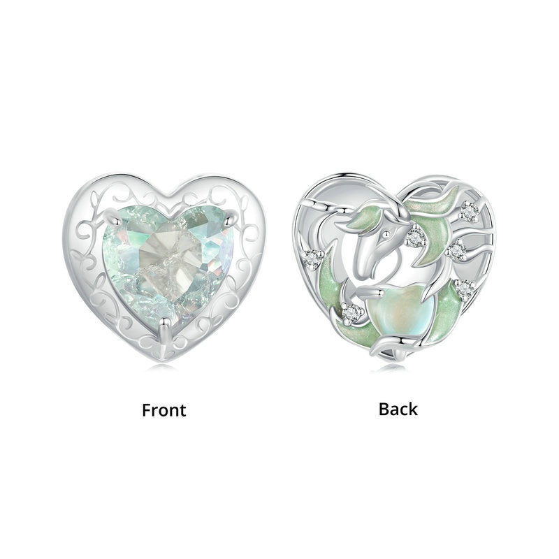 Jorrio Fresh Green Heart Unicorn Sterling Silver Charm